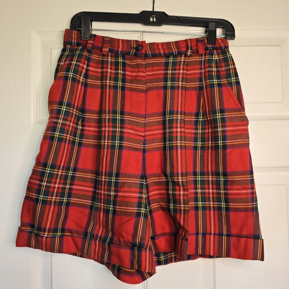 Rafaella Petites Red Plaid High-Waisted Shorts
